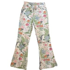 Wrangler Wanderer Free People High Rise Flare White Floral Jeans Size 31 x 30
